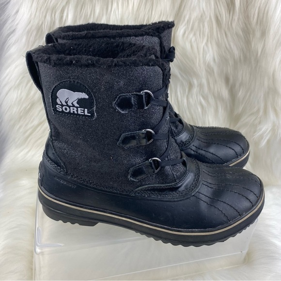 SOREL GLITTER LACEUP WINTER BOOTS COLOR BLACK SIZE 10 WOMAN - Picture 2 of 11